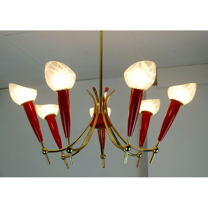 Vintage chandelier by Sputnik in brass and plastic german 1950