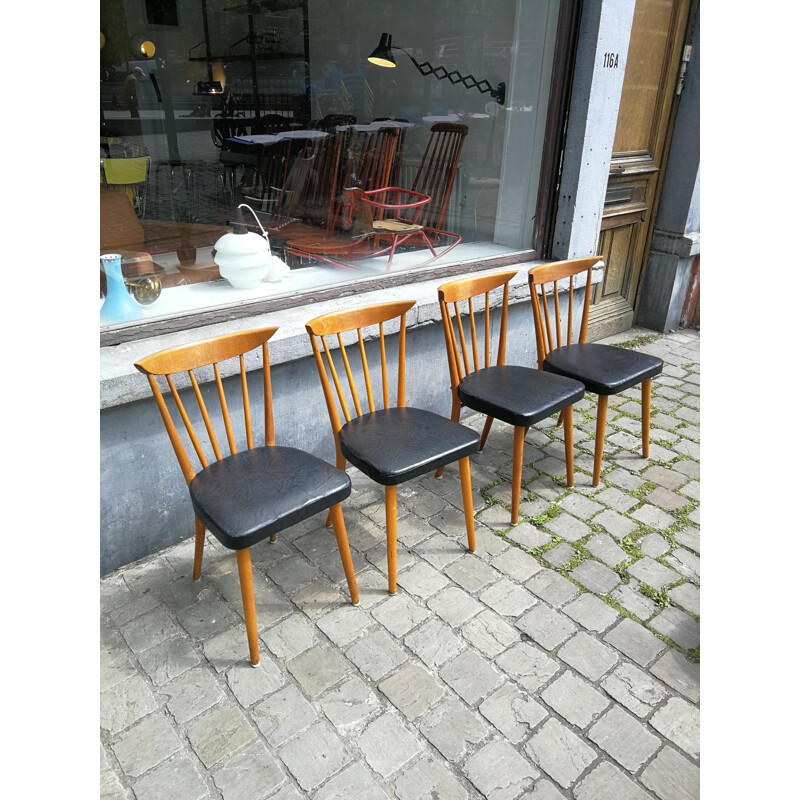 Lot de 4 de chaises vintage à barreaux 1950