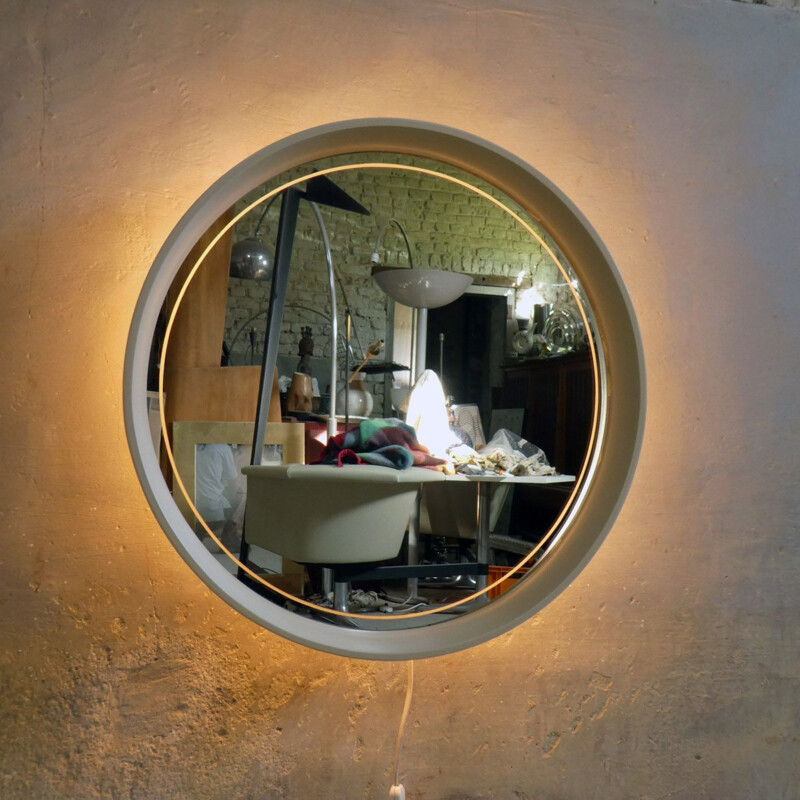 Retro verlichte vintage spiegel in gelakt hout van Hillebrand, 1960