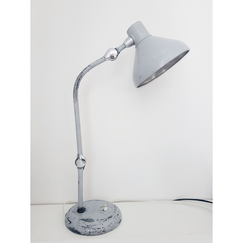 Lampe Atelier vintage JUMO GS1 grise ou Lampe bureau Industriel  1950