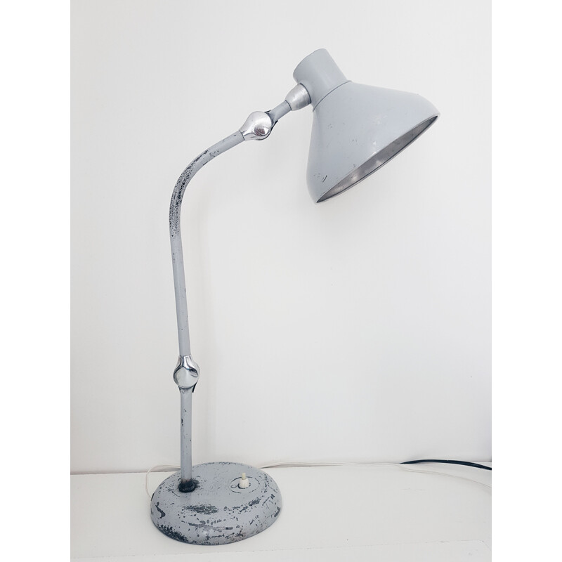 Vintage Atelier Lampe JUMO GS1 grau oder Industrielle Bürolampe 1950