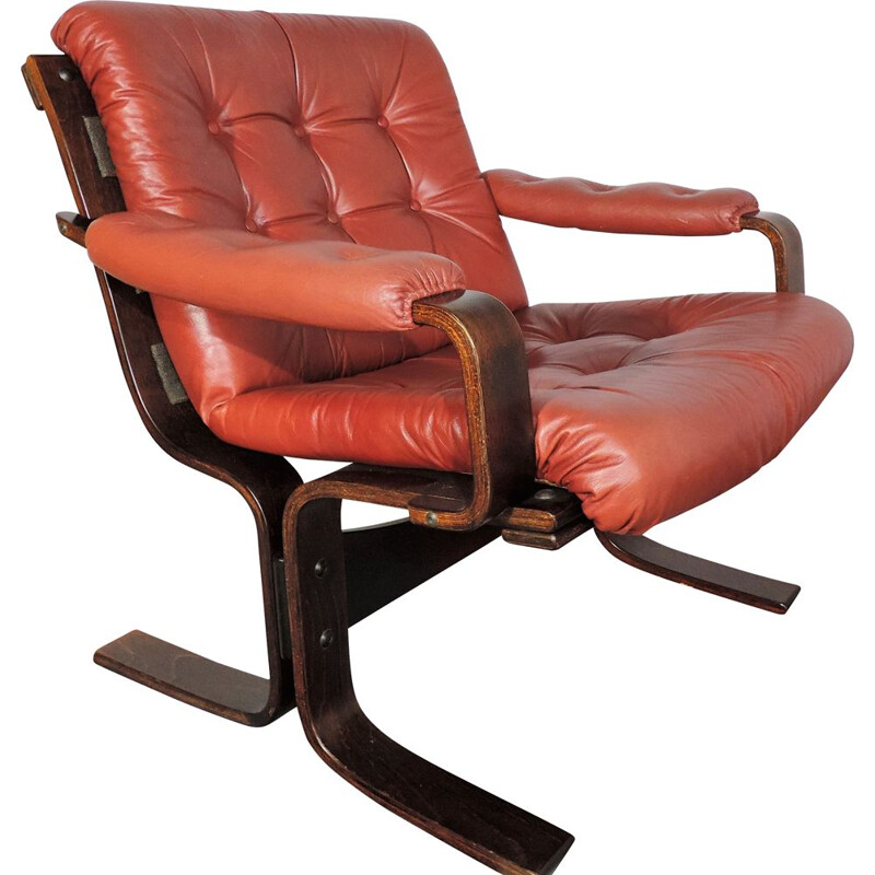 Vintage Lounge Chair Leather And Rosewood  Danish