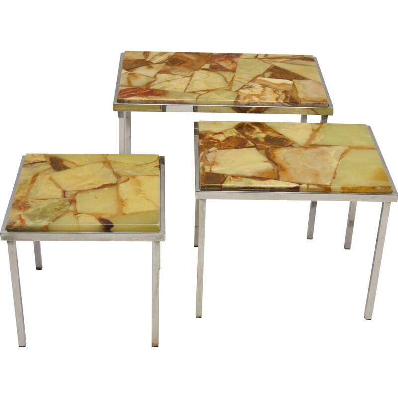  Vintage nesting tables mini set side tables amber Marble
