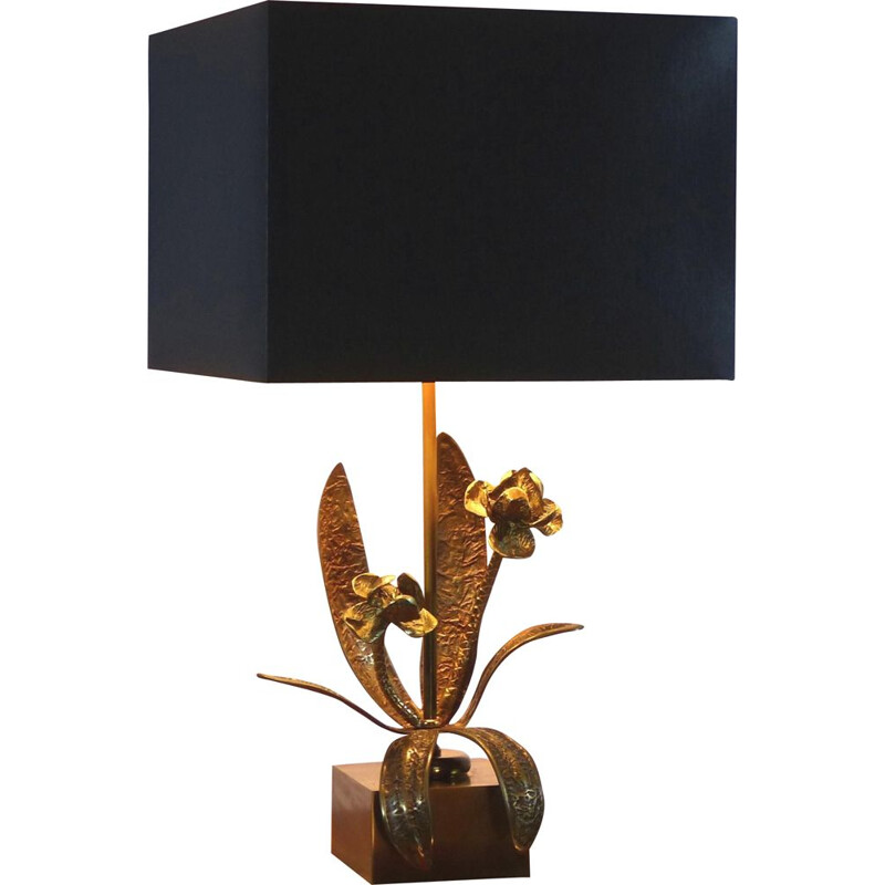 Vintage metal lamp and stylized flowers 1970