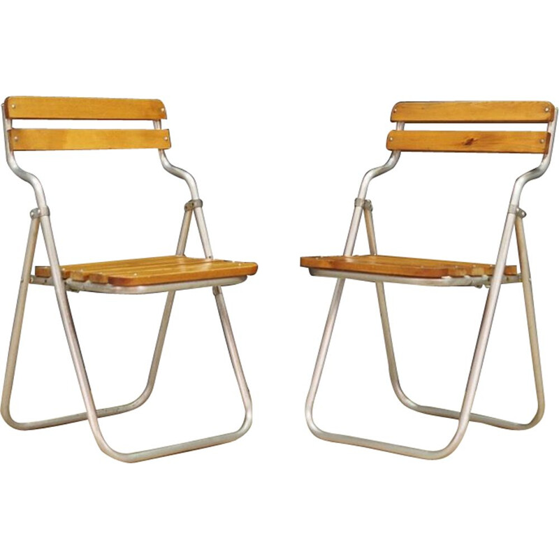 Pair of Vintage chairs beech wood and metal Scandinavian 1970s