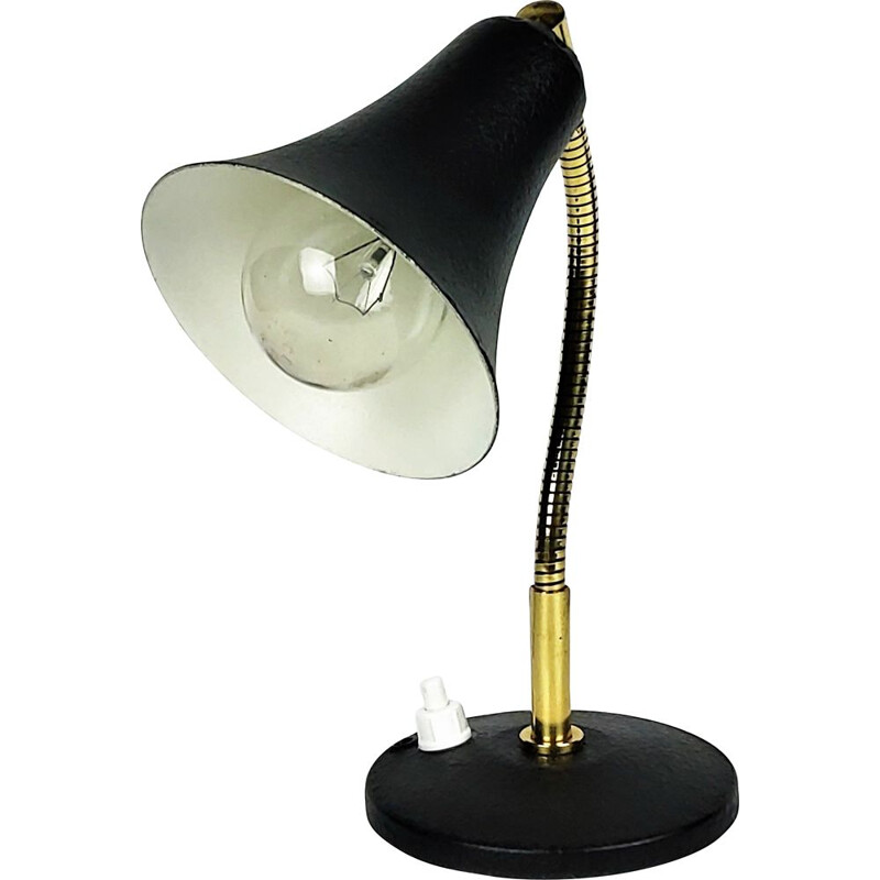 Black metal and brass vintage cocotte lamp, 1950