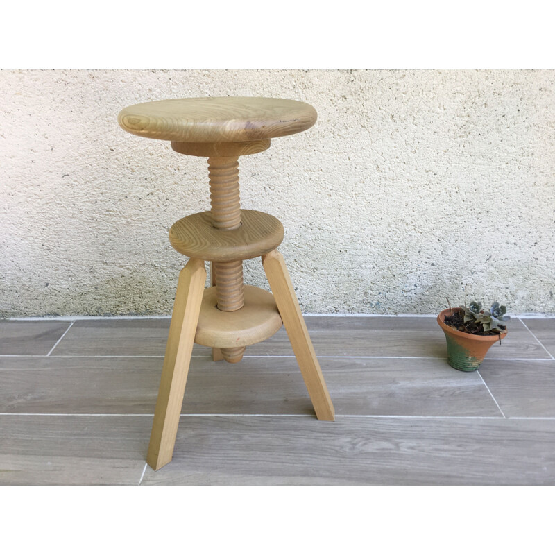 Vintage high adjustable stool Wood 1990