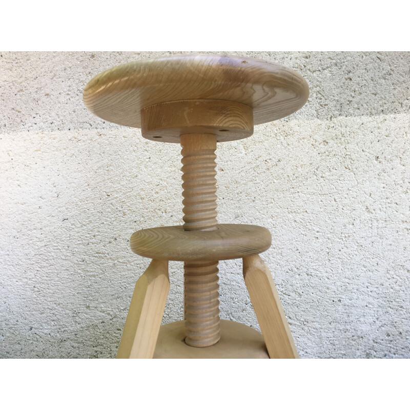 Vintage high adjustable stool Wood 1990