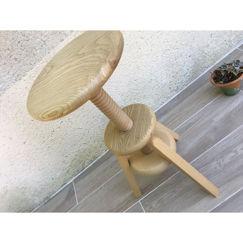 Vintage high adjustable stool Wood 1990