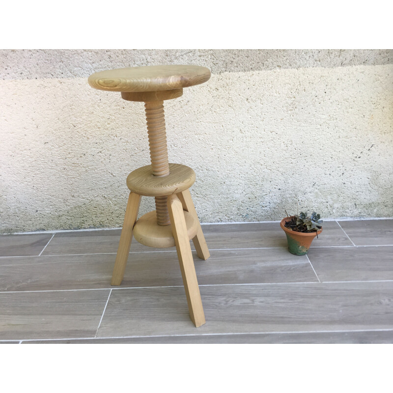 Vintage high adjustable stool Wood 1990