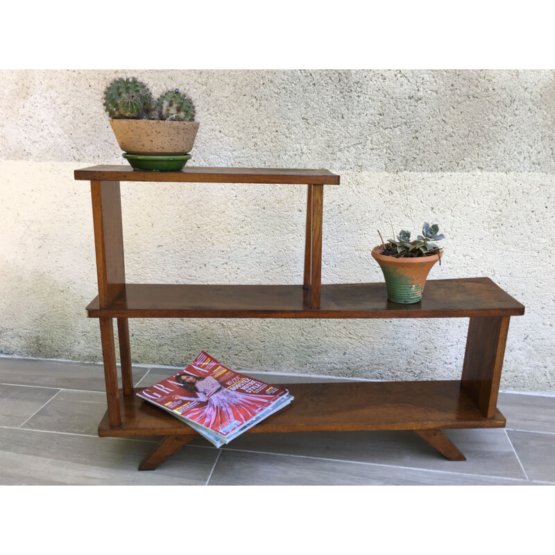 Vintage Geometric Oak Shelf 1950