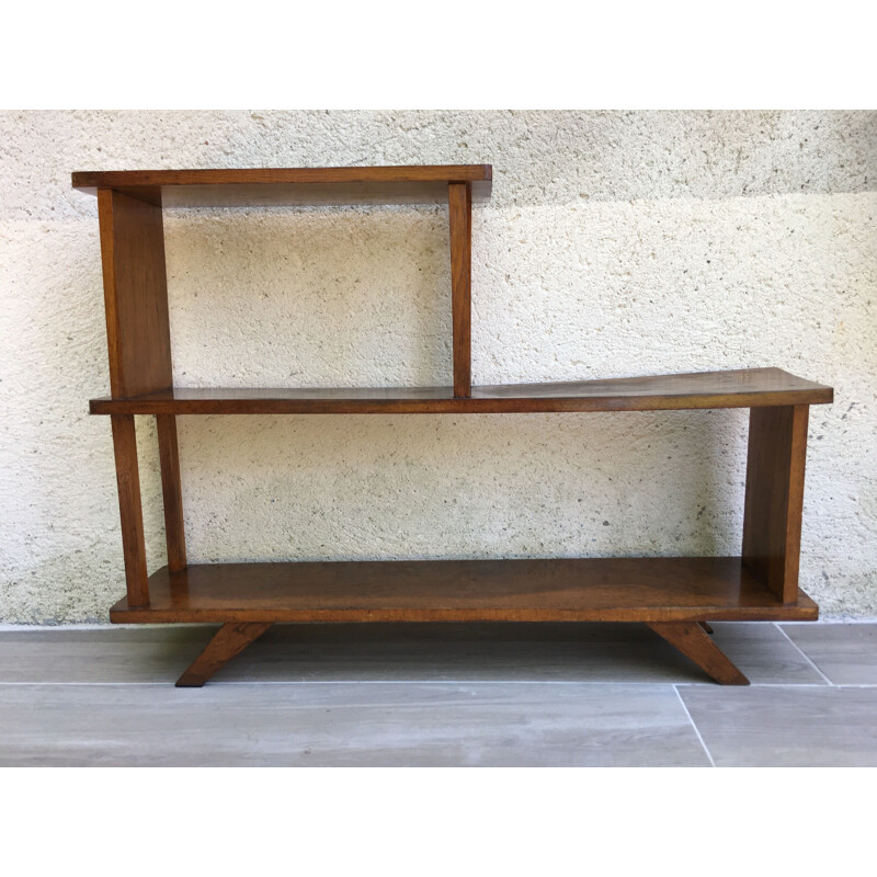 Vintage Geometric Oak Shelf 1950