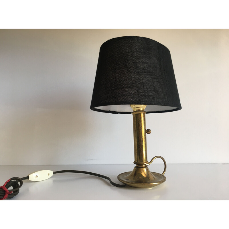 Small vintage lamp Chic Brass and black fabric lamp