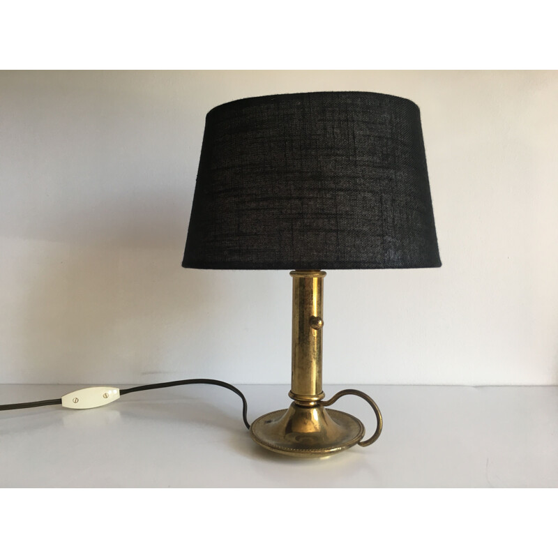 Small vintage lamp Chic Brass and black fabric lamp