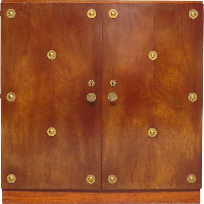 Vintage Art Deco Wardrobe with Brass Handles, 1940s