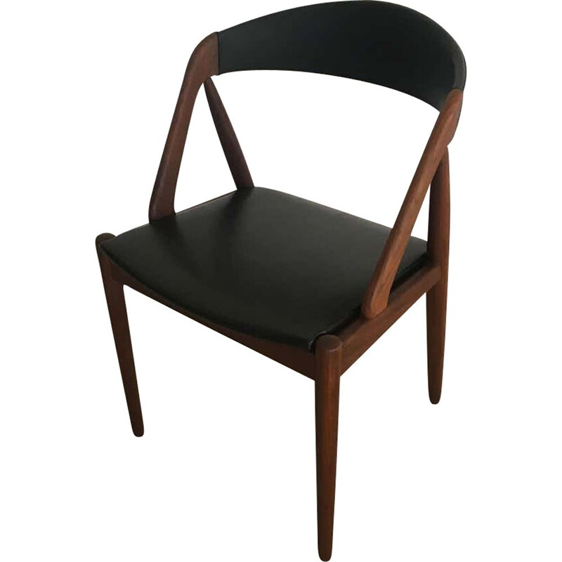 Vintage Dining chairs in Teak and Black Leatherette Kai Kristiansen 1960s