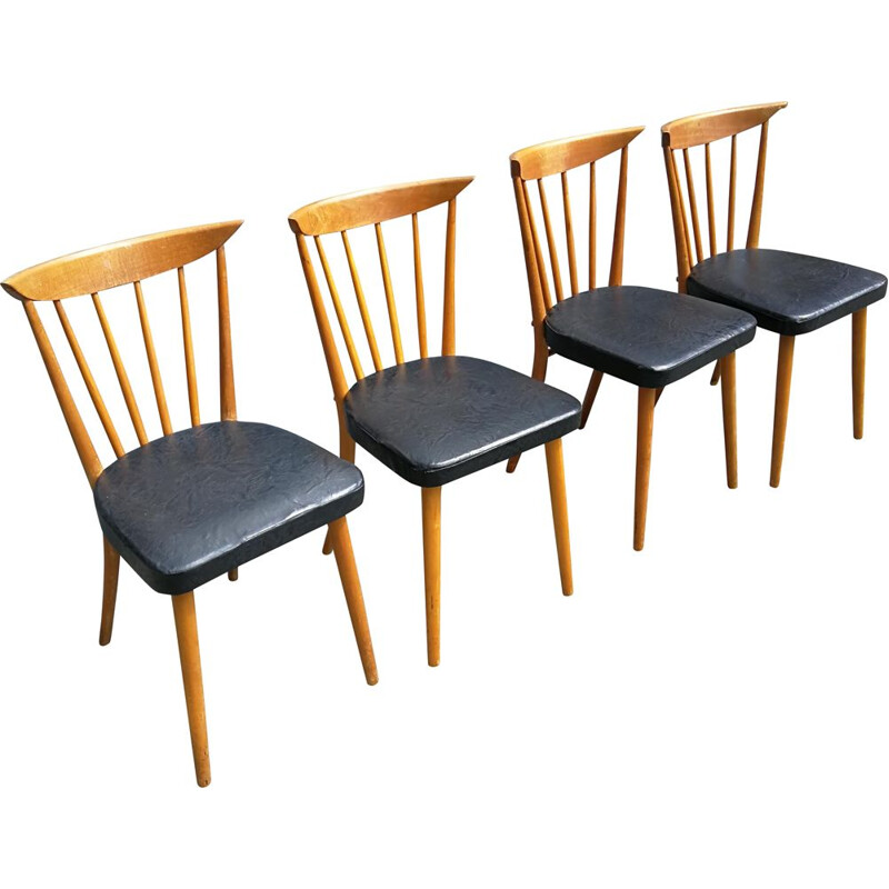Lot de 4 de chaises vintage à barreaux 1950