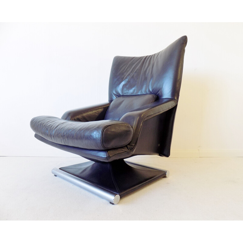 Vintage leather armchair Rolf Benz 6500 navyblue 1980s