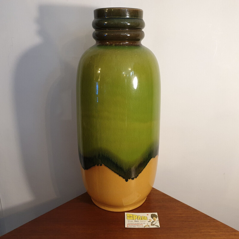 Vintage Huge Jasba Green and Yellow Vase 1960s