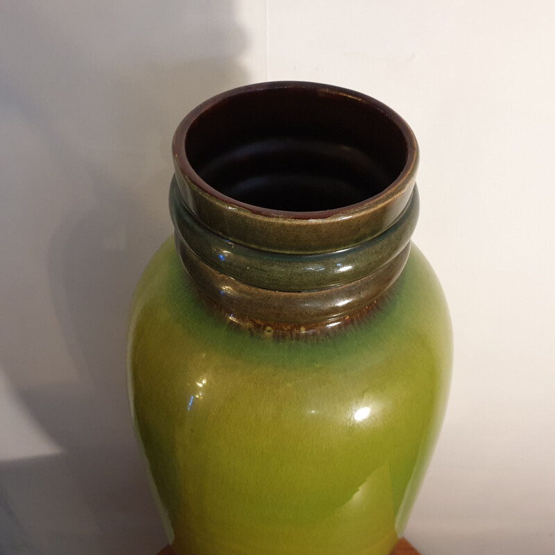 Grand vase vintage vert et jaune Jasba 1960