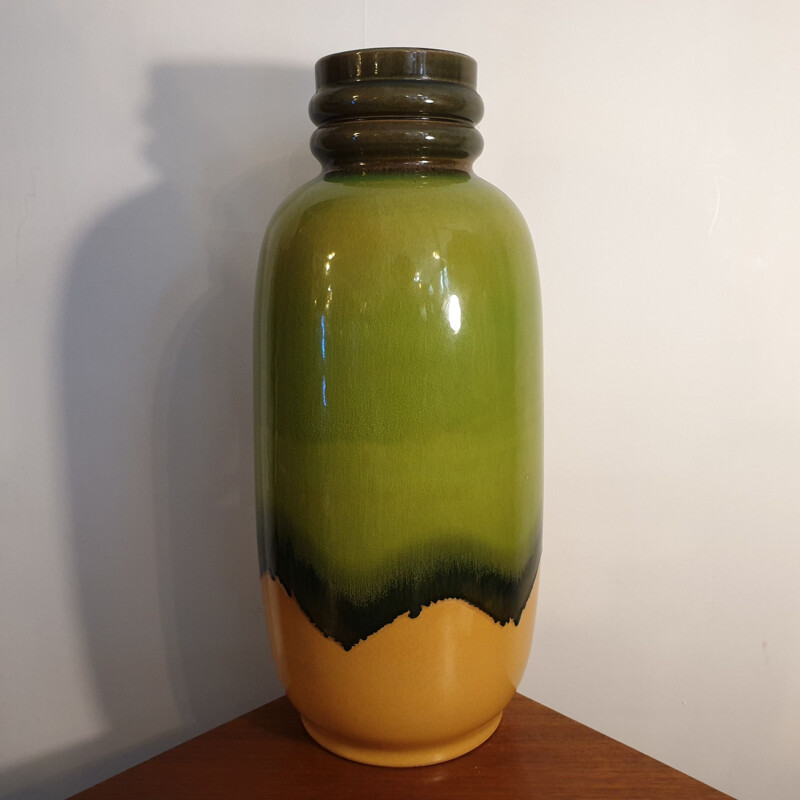 Grand vase vintage vert et jaune Jasba 1960