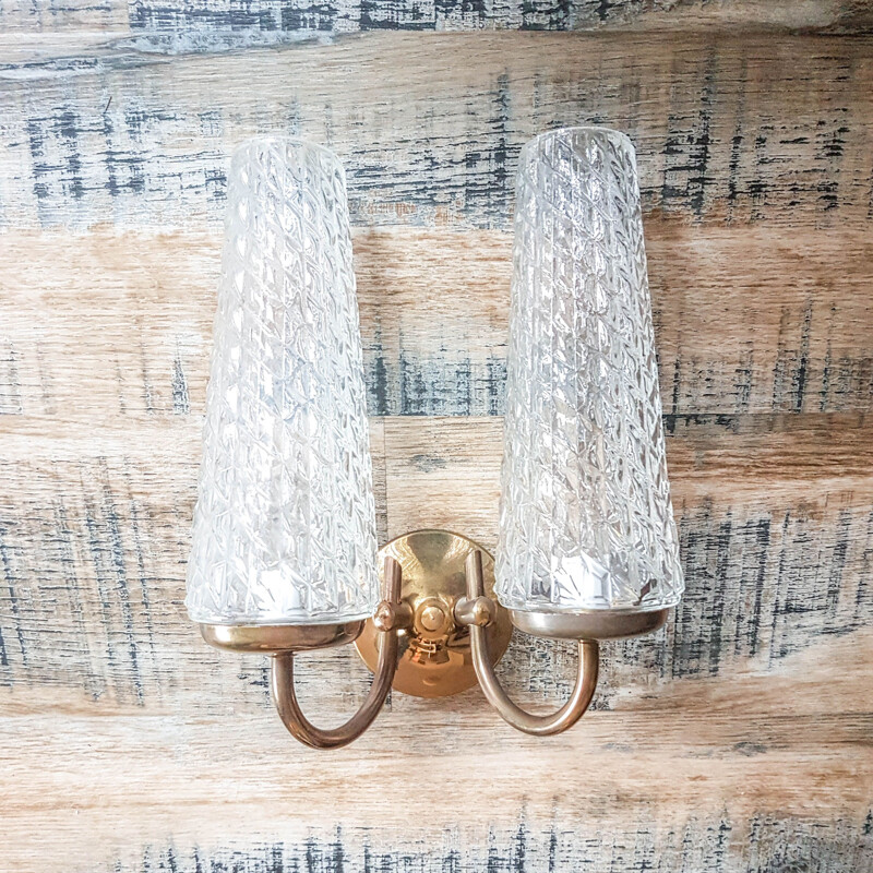 Vintage tulip wall lights in brass glass Baroque Rococo style