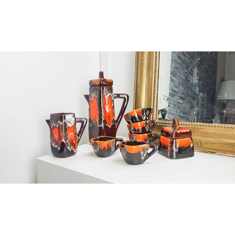 Vintage coffee set brown orange Vallauris France