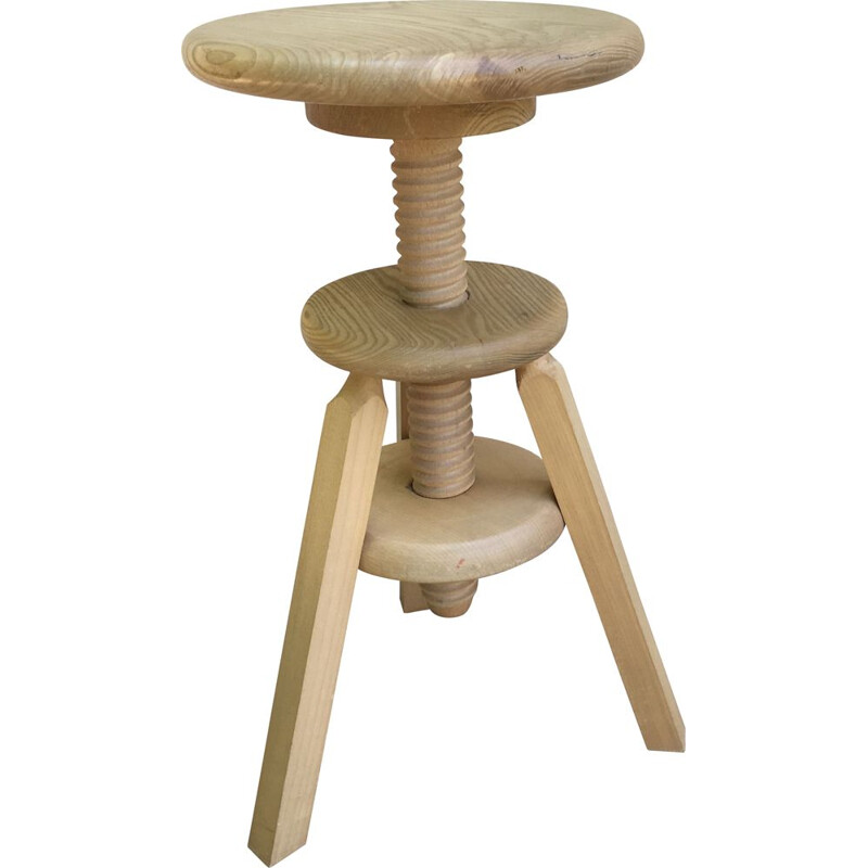 Vintage high adjustable stool Wood 1990