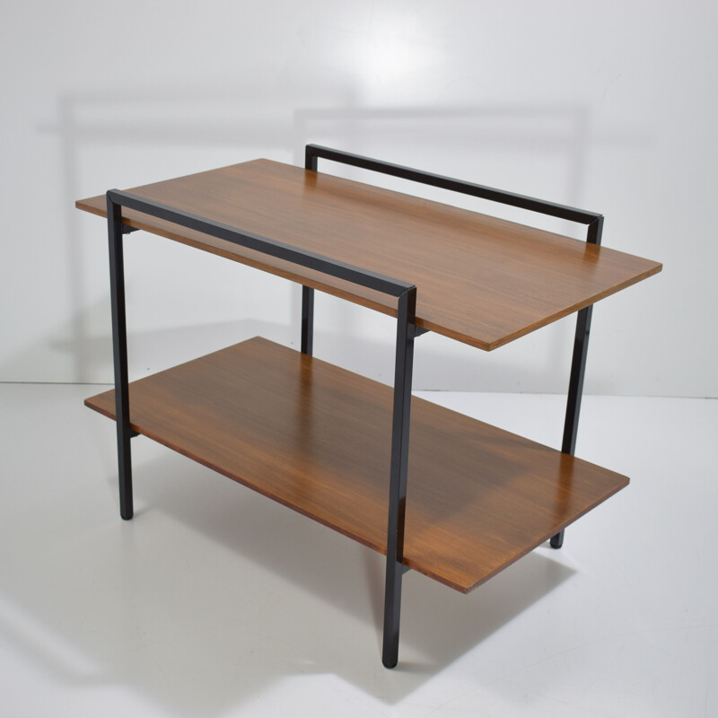 Vintage  sideboard or side table teak and black lacquered metal 1950s