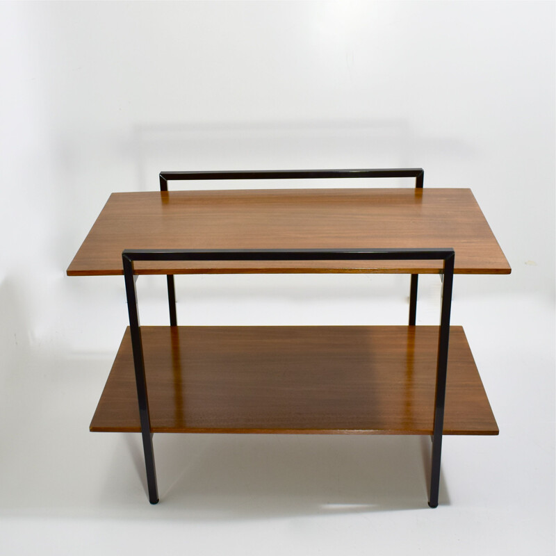 Vintage  sideboard or side table teak and black lacquered metal 1950s