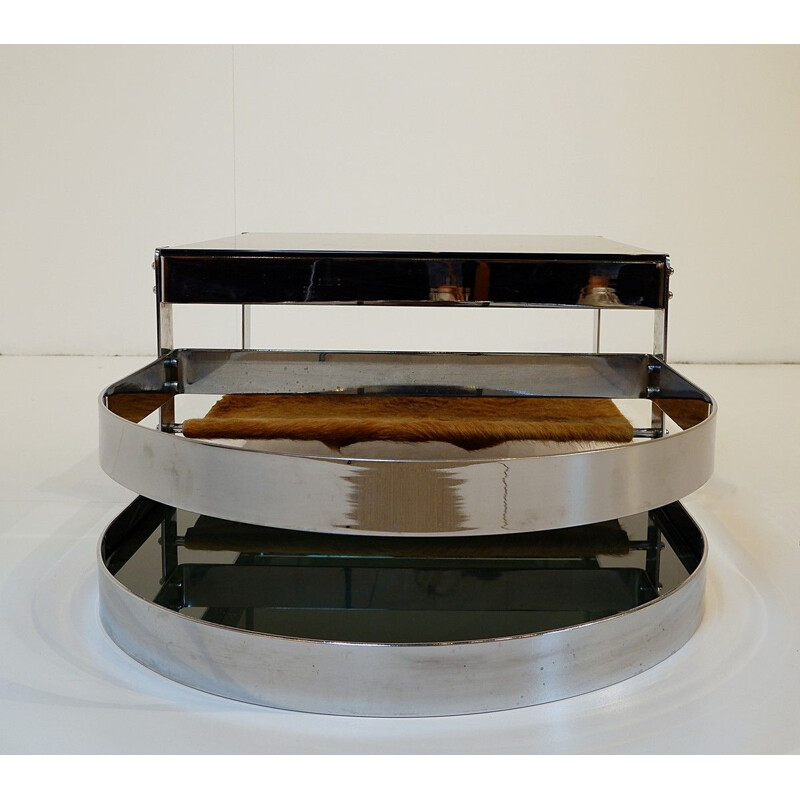 Vintage Coffee Table Steel, Glass And Cowhide 1970