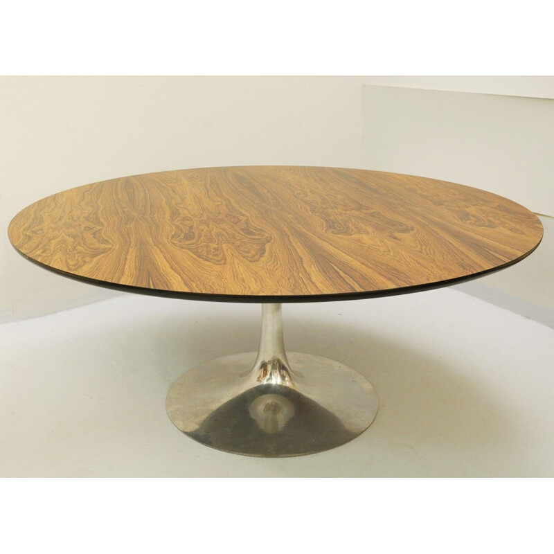 Vintage Arkana Round Rosewood Round Coffee Table With Cast Aluminum Tulip Base