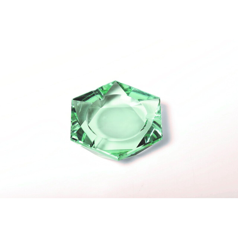 Vintage ashtray in thick glass cut in the shape of a faceted star by Fontana Arte, Italian 1950