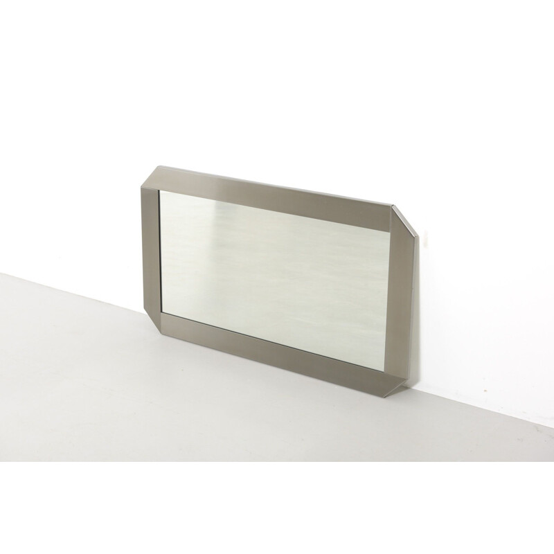 Miroir vintage en acier inoxydable, Italie 1970