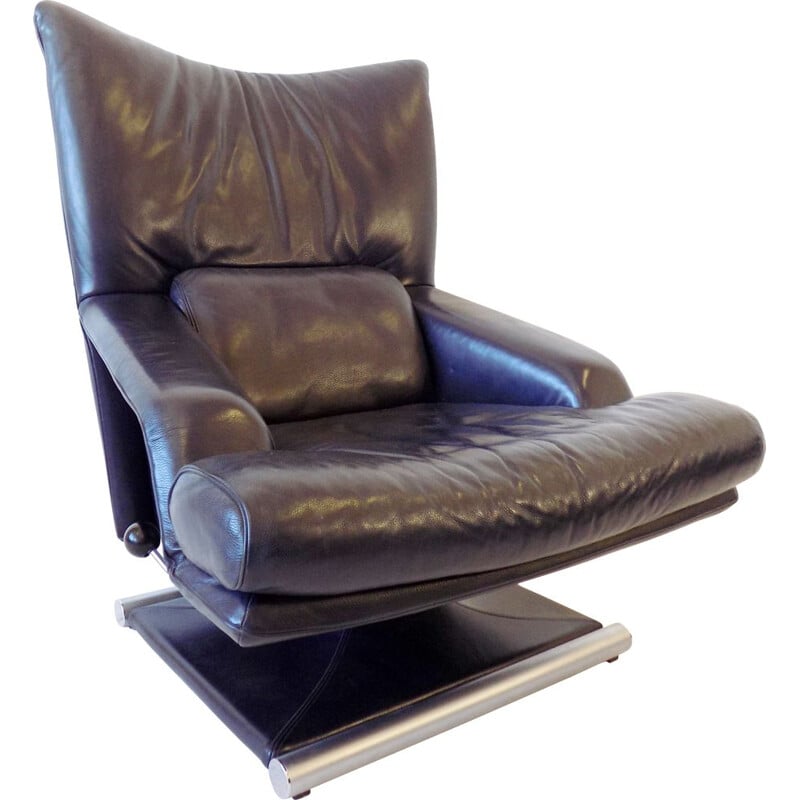 Vintage leather armchair Rolf Benz 6500 navyblue 1980s