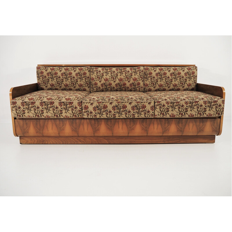 Vintage walnut Sofa Bed Art Deco 1960s