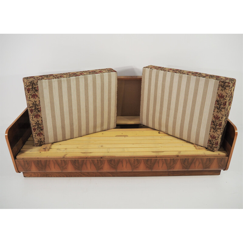 Vintage walnut Sofa Bed Art Deco 1960s