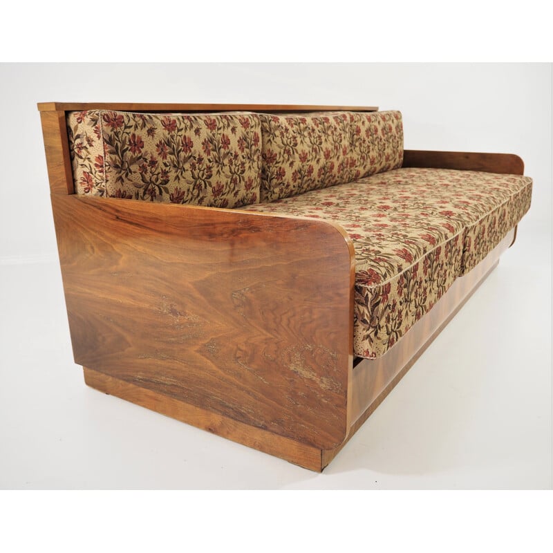 Vintage walnut Sofa Bed Art Deco 1960s