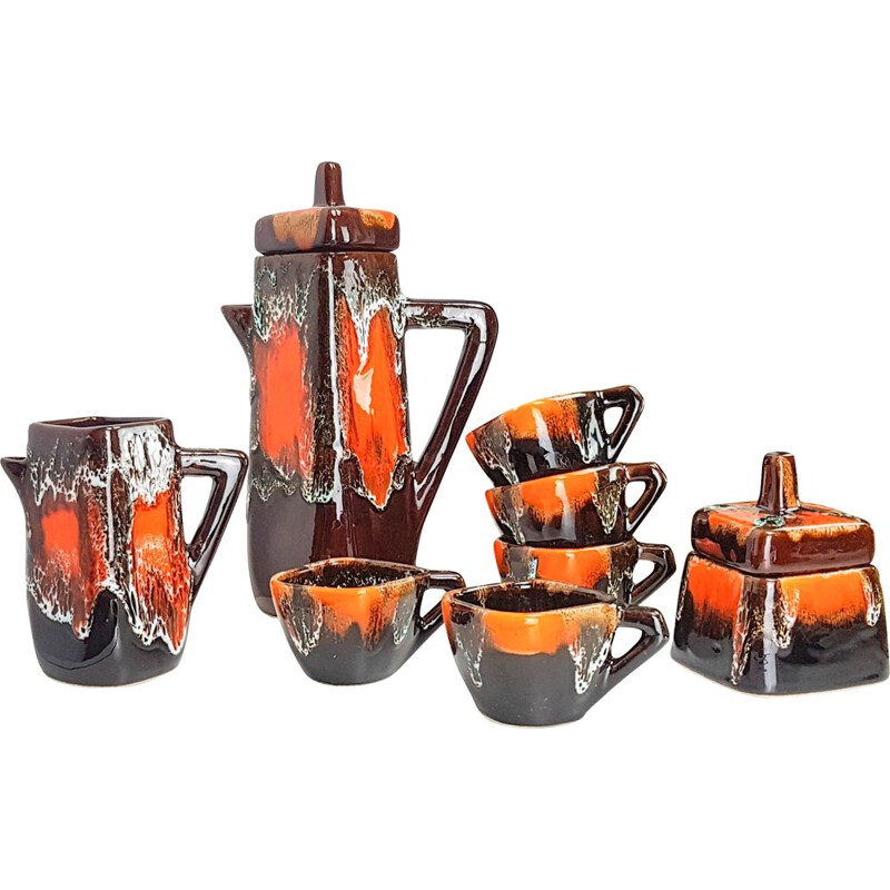 Vintage coffee set brown orange Vallauris France