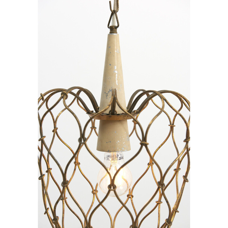 Vintage Brass Wireframed Hanging Lamp, Italy 1950s