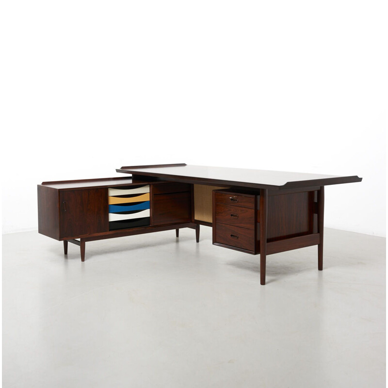 Vintage palisander desk with sideboard by Arne Vodder, Denmark 1950