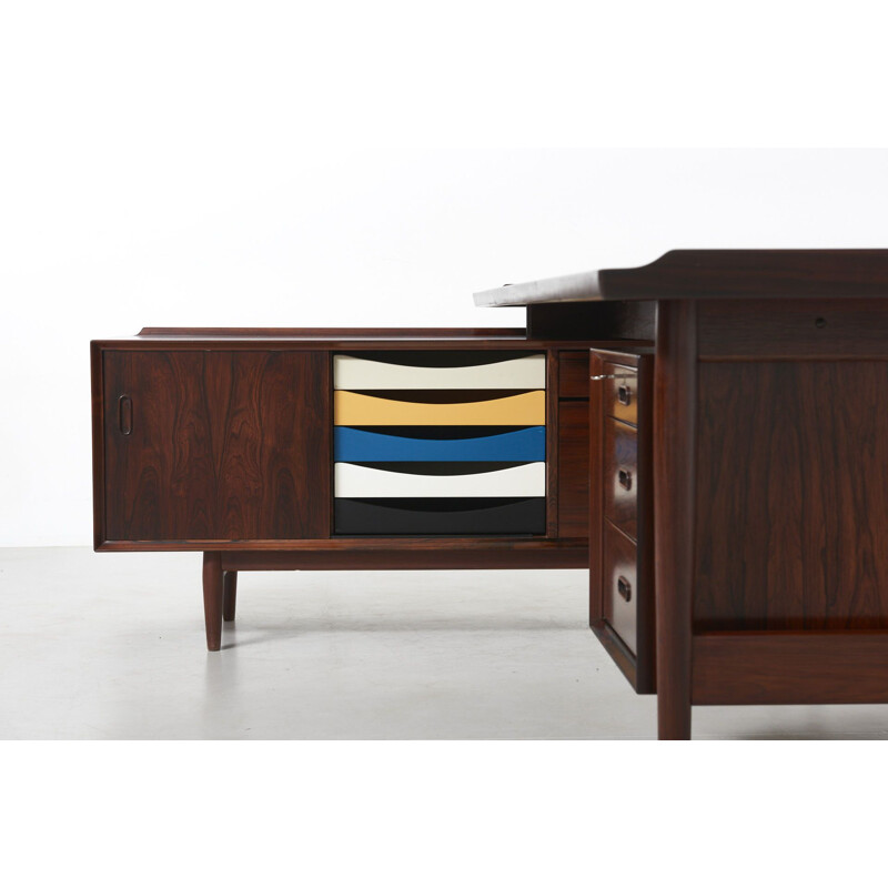 Vintage palisander desk with sideboard by Arne Vodder, Denmark 1950