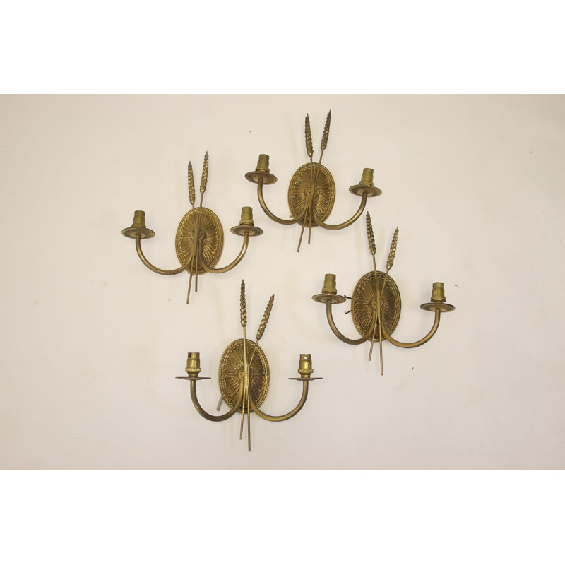 Set of 4  Golden Wall lamps in the style of Maison Jansen France 1960