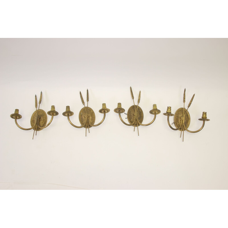 Set of 4  Golden Wall lamps in the style of Maison Jansen France 1960