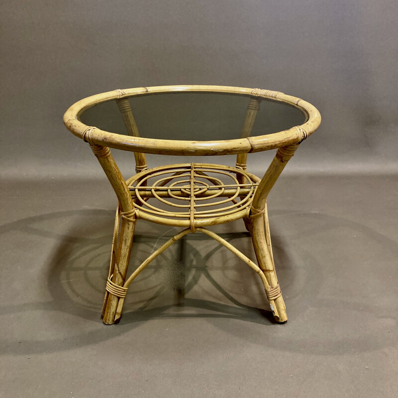 Vintage rattan chair and table 1960