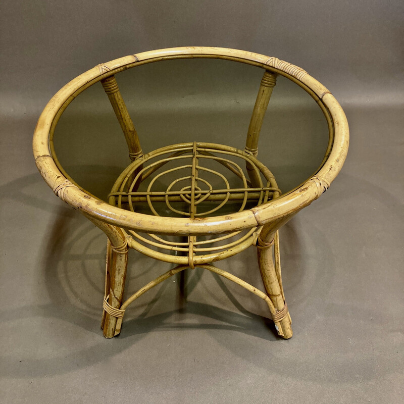 Vintage rattan chair and table 1960