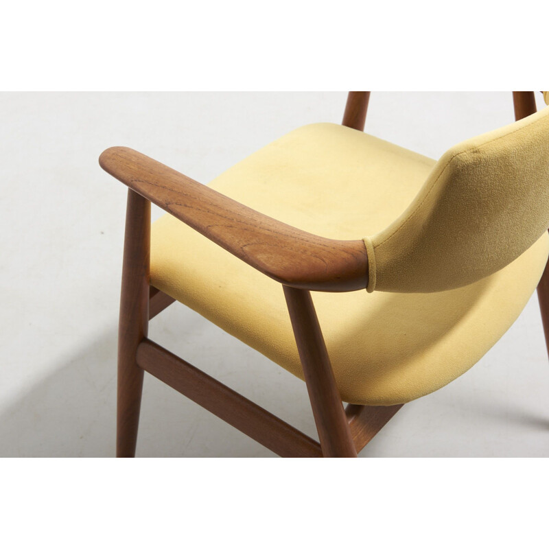 Vintage yellow armchair in teak by Svend Aage Eriksen, Denmark - 1950