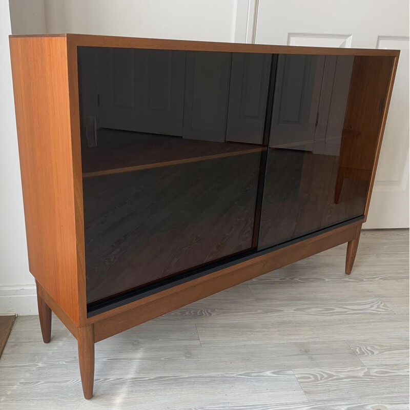 Mid-Century 2 Sliding Glass Door Teak Cabinet Sideboard from Greaves and Thomas 1960