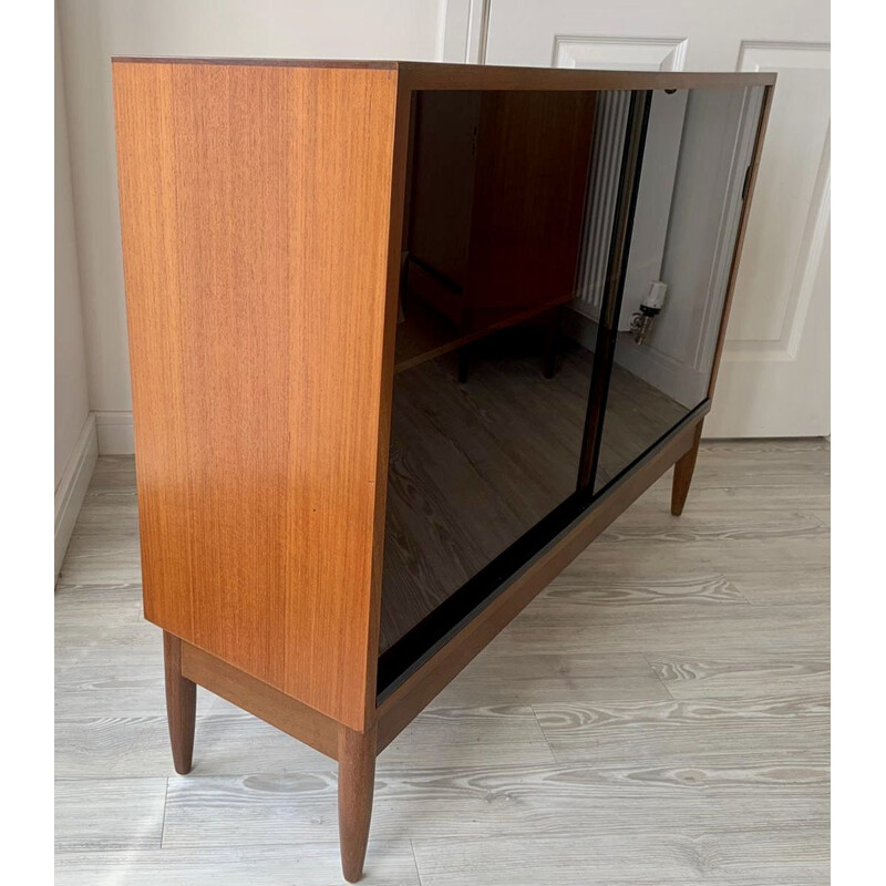 Mid-Century 2 Sliding Glass Door Teak Cabinet Sideboard from Greaves and Thomas 1960