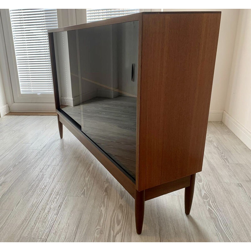 Mid-Century 2 Sliding Glass Door Teak Cabinet Sideboard from Greaves and Thomas 1960